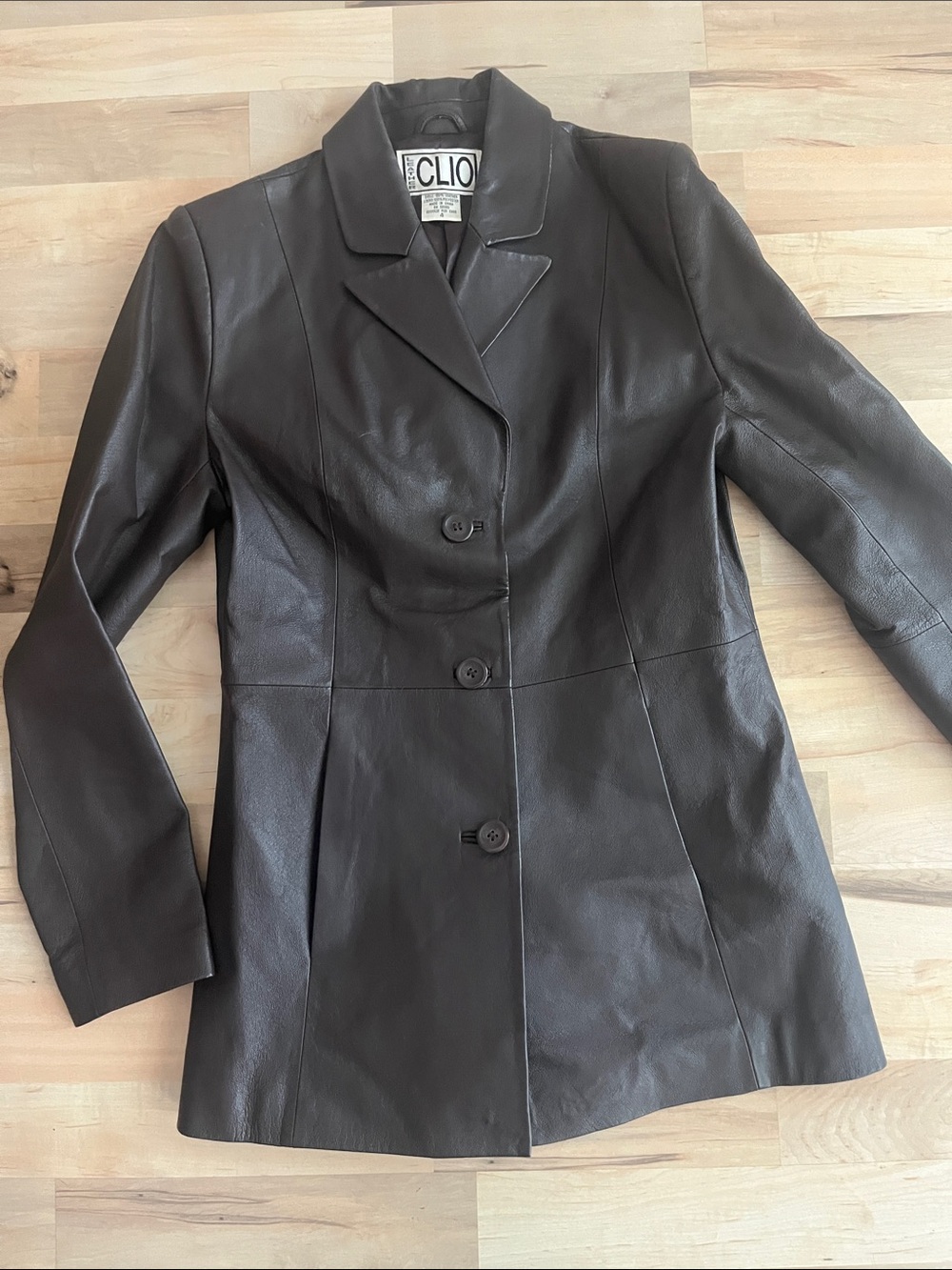 Clio Women's Dark Brown Leather Button-Front Blazer